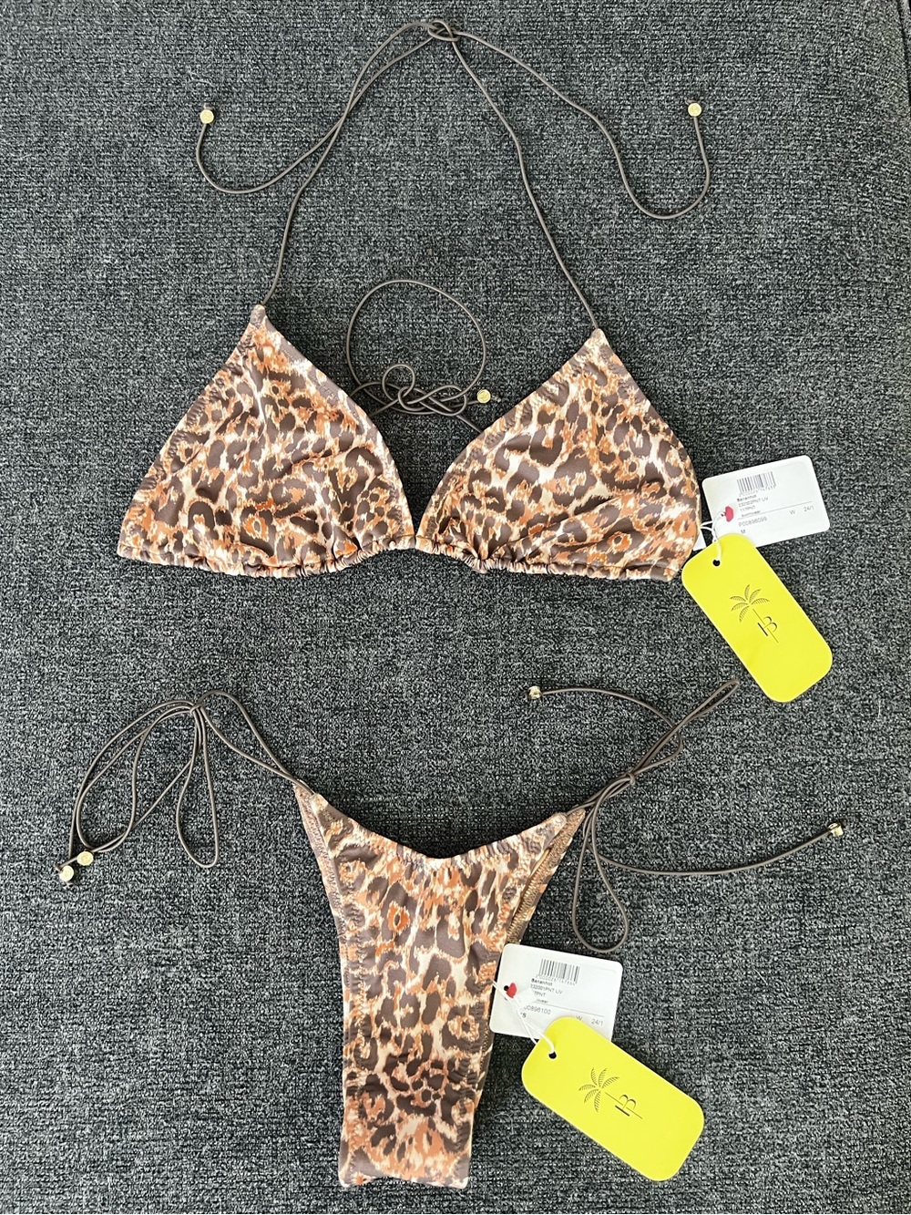 Bananhot Leopard Print Tie-String Bikini Set - Brown